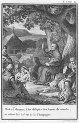 Abélard enseignant parmi les disciples dans la Champagne déserte, illustration de 